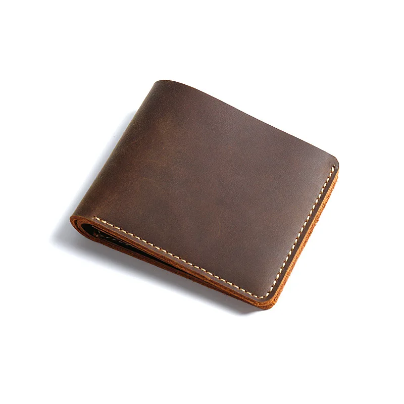 

Men Genuine Leather Wallet 100% Real Leather men Casual Bifold Slim Crazy Horse Leather Short Wallet ID Card Money Holder Purse