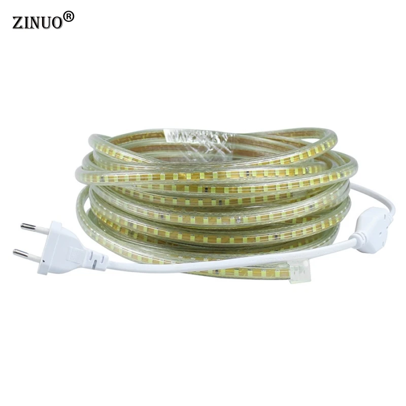 ZINUO 220V Светодиодные полосы светильник SMD 2835 120Led/м Водонепроницаемый IP65 Светодиодная лента светодиодный светильник с ЕС Мощность штепсельной вилки 1 м 2 м 3 м 4 м 5 м 10 м 15 м/20 м