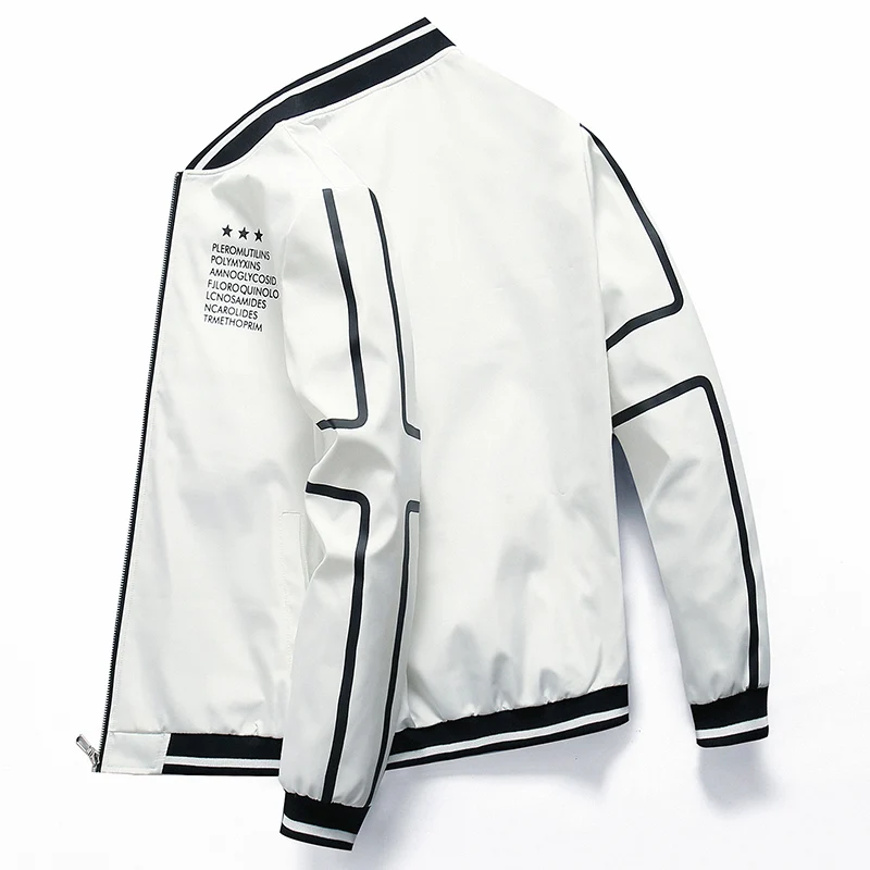 BOSIBIO/весенне-осенняя мужская куртка с модным принтом на молнии, куртка-бомбер, Мужская Уличная одежда в стиле хип-хоп, облегающая одежда, Размер 4XL LH-6 - Цвет: White-1