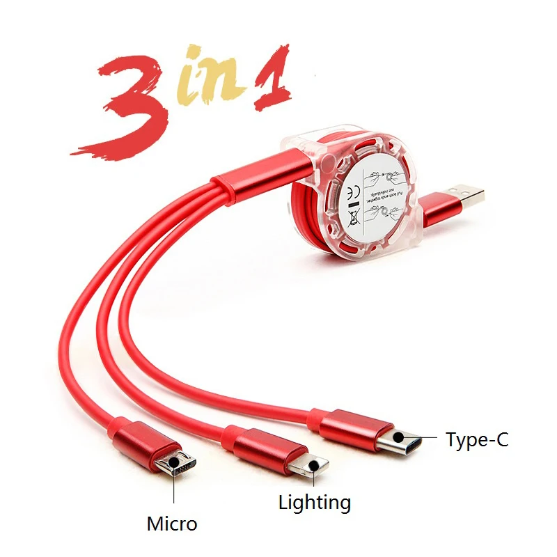 

20pcs 3-in-1 usb cable for iphone Xs max Xr Samsung Xiaomi LG Android TYPE-C fast charging cables phone charger cord data
