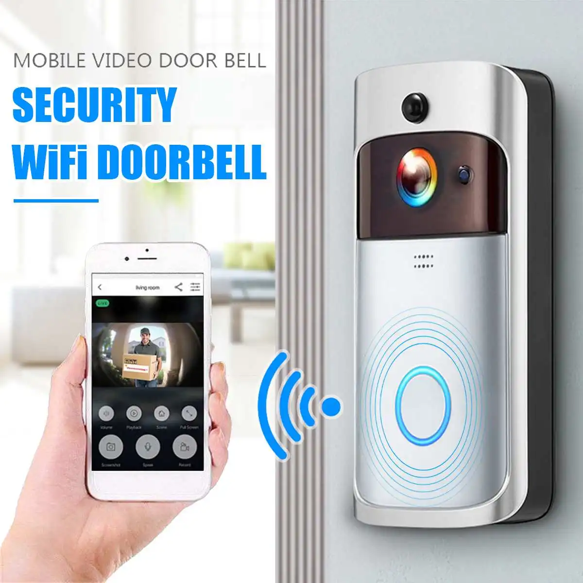 

Smart WiFi Doorbell Real-Time Video Camera 2 Way Talks PIR Motion Detection Home Security Wireless Phone APP Control Door Bell