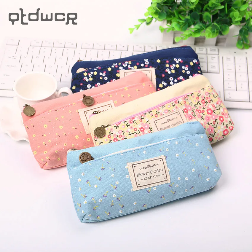 

School Pencil Bag Pencil Pouch Double Zipper Pure and Fresh Cosmetic Bags Office Stationery Canvas Pencil Case