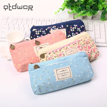 

1PC School Pencil Bag Pencil Pouch Double Zipper Pure and Fresh Cosmetic Bags Office Stationery Canvas Pencil Case