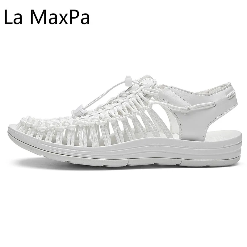 

Spring Summer New Women Sandals Fashionable Shallow Lace-up Soft-soled Beach Shoes Knitted Couple-style Casual Roman Shoes