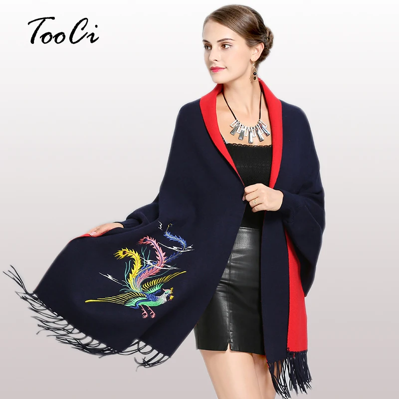 

Spring New Fashion Lady Red Tassel Knitted Shawl Sweater Women Wedding Bat Sleeve Poncho Cardigan