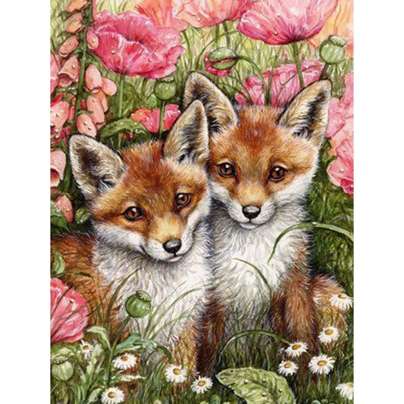 5D DIY Diamond embroidery two fox in the garden diamond painting Cross Stitch full square Rhinestone mosaic decoration