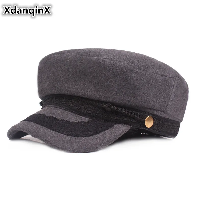 XdanqinX зимняя теплая женская шапка элегантные армейские военные шапки Snapback плоская кепка для женщин стиль Bone женская зимняя шапка s