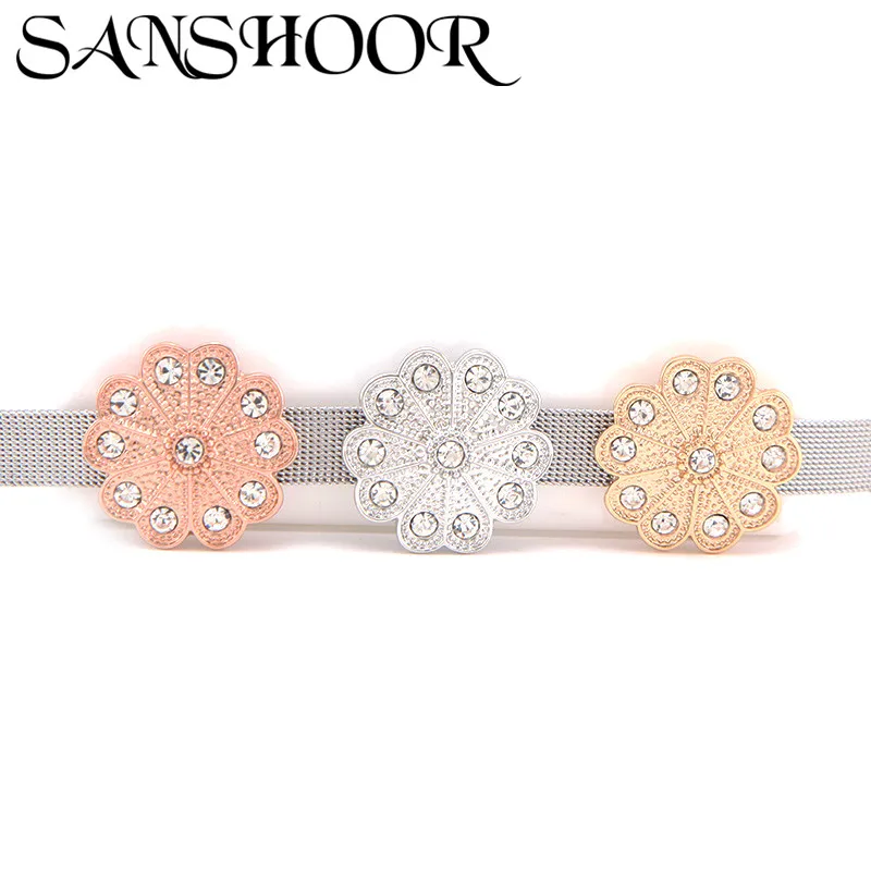 

SANSHOOR Alloy Symmetrical Flower Slide Charms Fit 10MM Stainless Steel Women Mesh Bracelet For DIY Bracelet Gifts