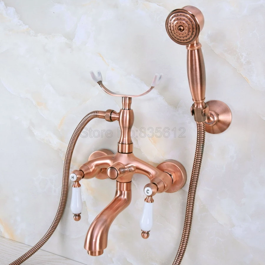 Antique Red Copper Bathtub Faucets Telephone Style Tub Mixer Taps Dual