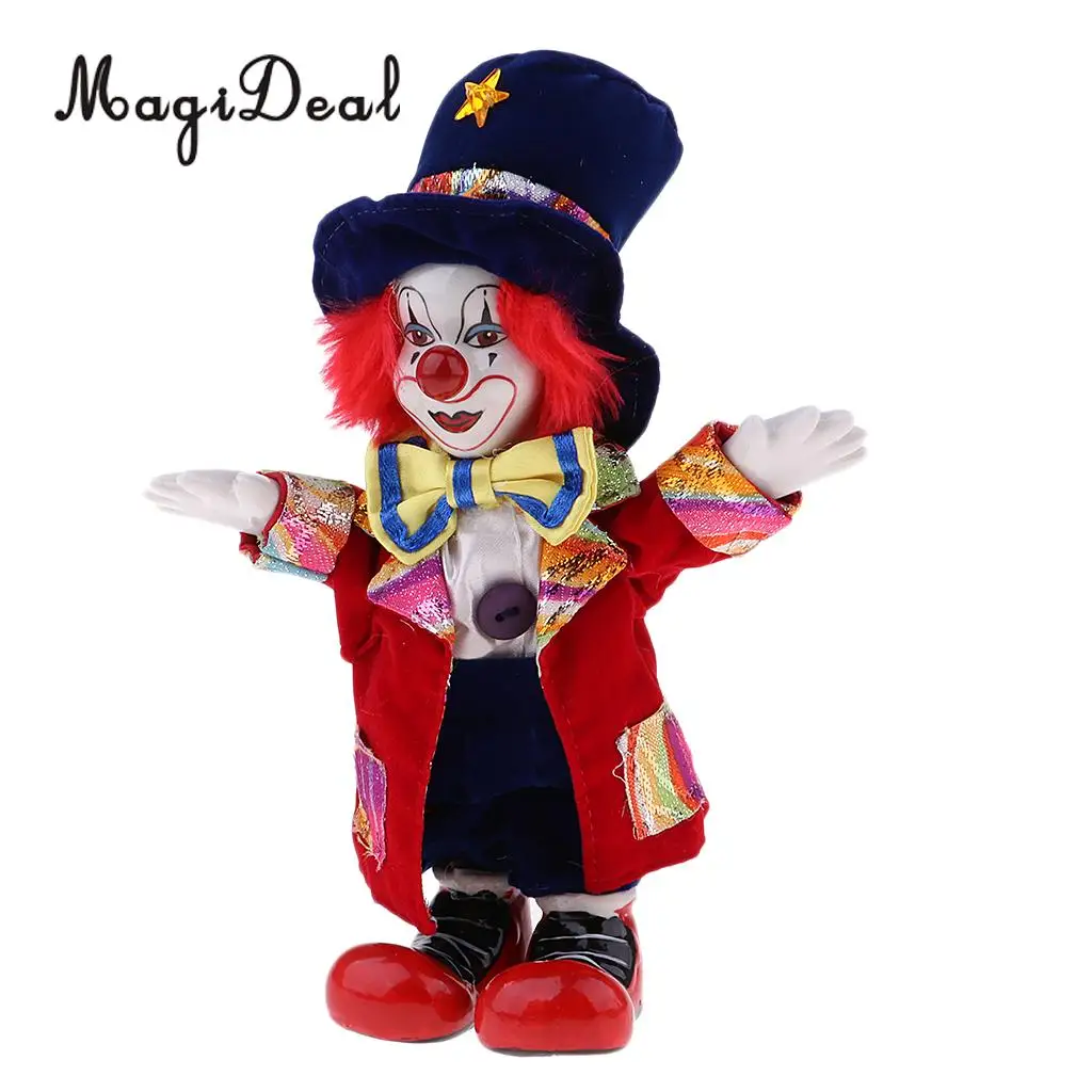 Hand Painted Porcelain Doll Funny Clown Dolls Wearing Red Coat And Hat Halloween Gift Home Decoration 18cm