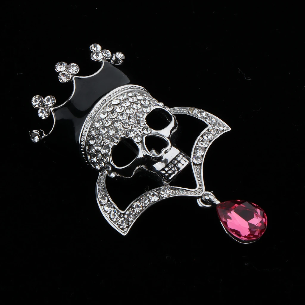 Punk Hollow Rhinestone Inlay Enamel Crystal Crown Skull Head Pin Corsage Brooch Personality Jewelry for Women 