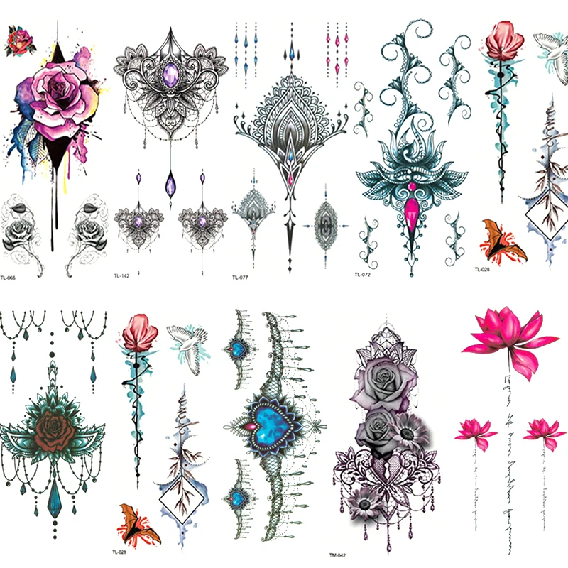 

2pcs Fashion Temporary Tattoo Sticker Women Flower Pattern Tattoo Sticker Paper Body Art New Design Fake Women Tattoos Stickers