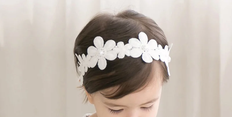 5White Petals Baby Girl Headband Toddler Babies Hair Band Elastic Accessories Sweet Princess Headwear for Dress Up Head Wrap