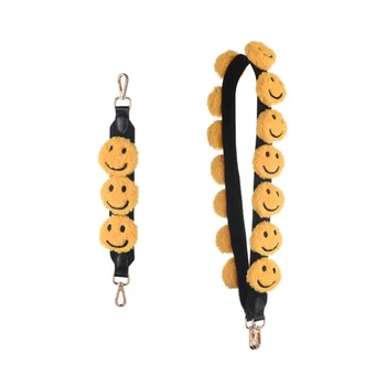 

Cute yellow smiley face strap cross-body bag with single shoulder strap carrying plush woven smiley face strap qq540