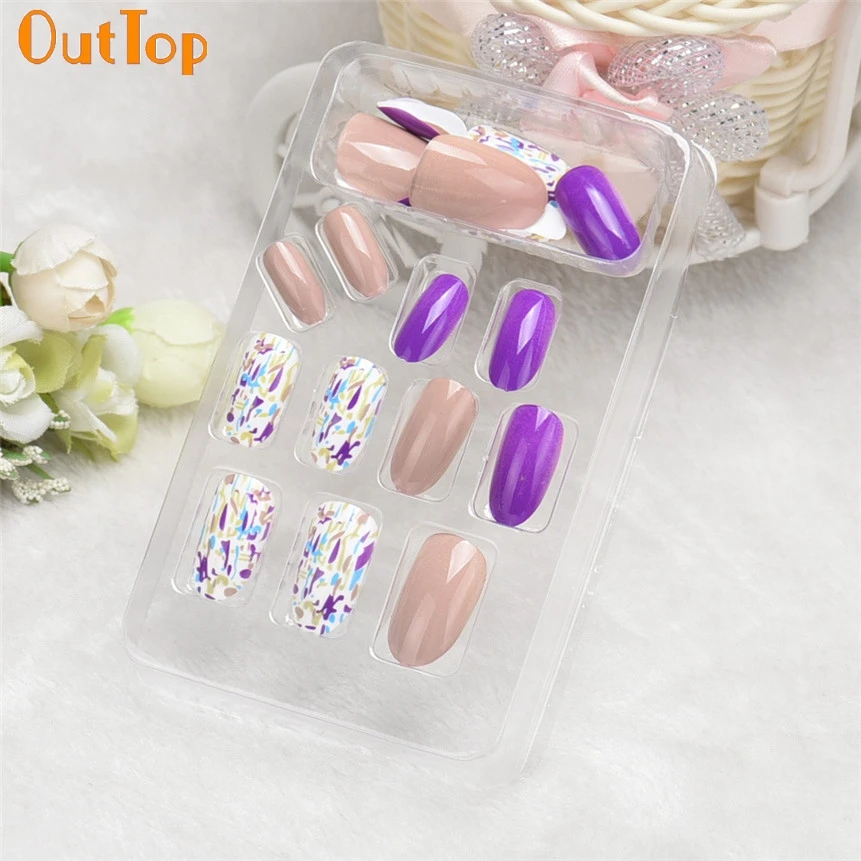 

OutTop Love Beauty Female 24 PCs fashion nail art full false artificial fake nails tips French style new 160825 Drop Shipping