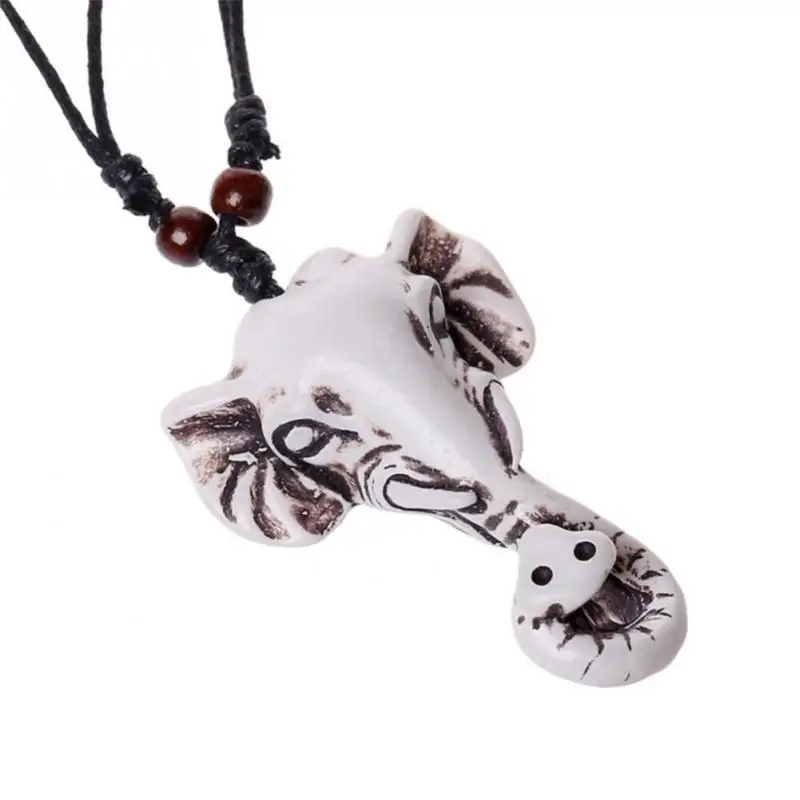 

Retro Unisex Resin Elephant Head Pendant Adjustable Wax Cord Individual Necklace