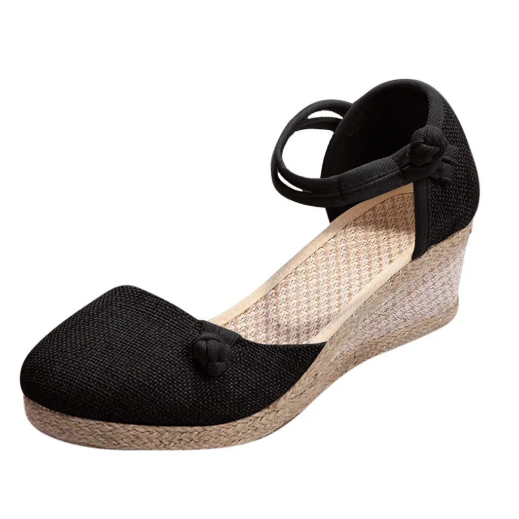 

Jaycosin sandals ladies solid color wedge with retro hemp buckle casual shoes sandals single shoes gladiator sandals ladies