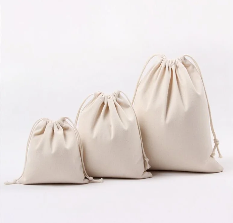 1 PCs Solid White Color Drawstring Bags Canvas Travel Storage Bags