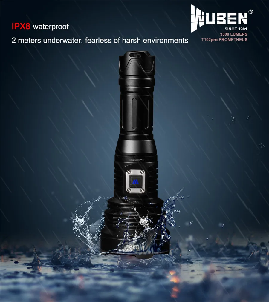 Wubne T102PRO 3500LM Cree XHP 70 LED flashlights Type C Charging ATR Technology Easy Carry High Power Flashlight (5)
