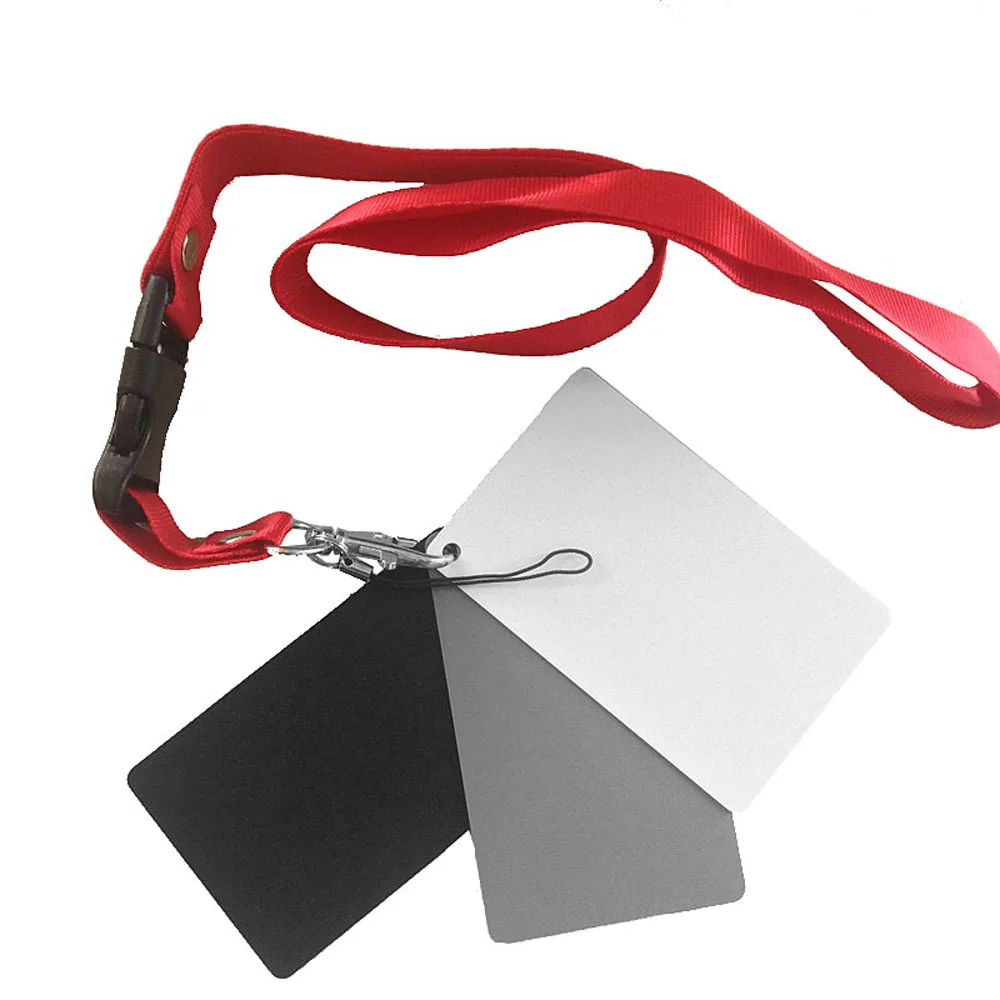 

3 In 1 White Black 18% Gray Color Balance Cards Digital Grey Card With Neck Strap For DSLR Camera 8.5 X 5.5cm