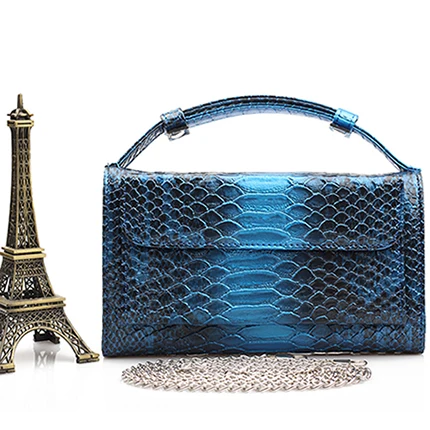 TOPHIGH женская сумка-мессенджер из натуральной воловьей кожи, сумка через плечо с узором, модная дизайнерская сумка на плечо, женская сумочка с цепочками - Цвет: Snake Dark Blue
