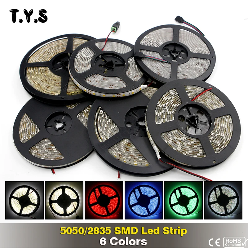Светодиодная лента водонепроницаемая гибкая неоновая SMD 2835 5050 RGB 12V 5M IP20 IP65 ТВ