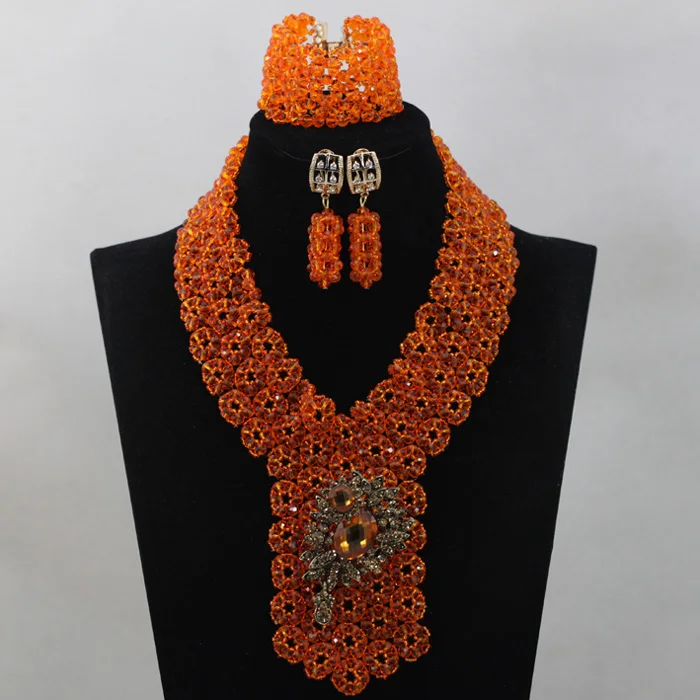 Vintage Wedding Bridal Costume Orange beads Necklace Sets Crystal