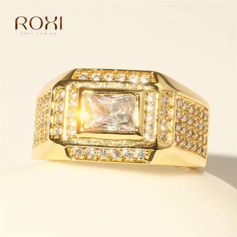 Gold color Wedding Rings for Women Men Couple Promise Band Anniversary Cubic Zirconia Engagement Jewelry Bijoux anillos Anel Z4