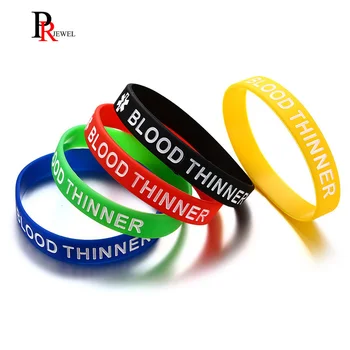 

BLOOD THINNER Bracelets Silicone Medical Alert ID Wristbands Identification Bracelet Set of 5 Colors