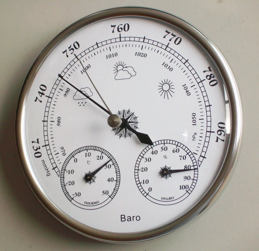 

Hight Quality Aneroid 128mm 3 in 1 Barometer With Thermometer and Hygrometer Humidity Silver Outdoor Fishing