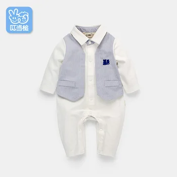 

Dinstry Spring New born Rompers Clothing handsome Baby Costumes Infant Fake two pieces Boys one-piece