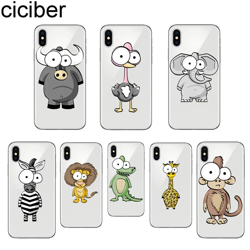 

ciciber Funny Cute Animals Elephant for IPhone 7 6 6S 8 Plus 5 5S SE X XR XS Max Soft TPU Transparent Silicone Cover Coque Capa