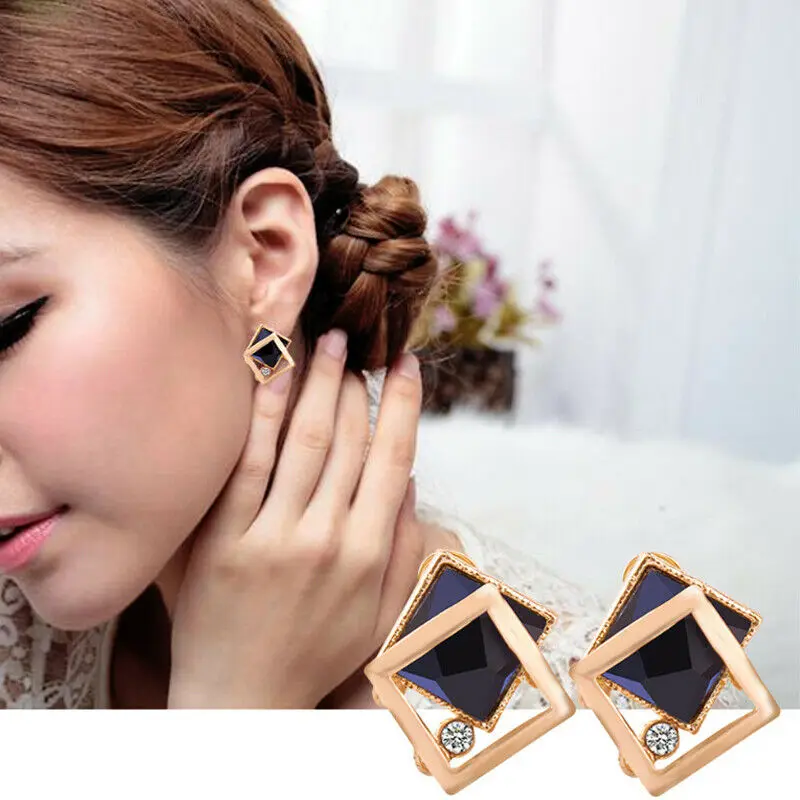 Элегантные модные женские кристаллические стразы квадратный геометрический капля серьги-капельки с имитацией листьев ювелирные изделия