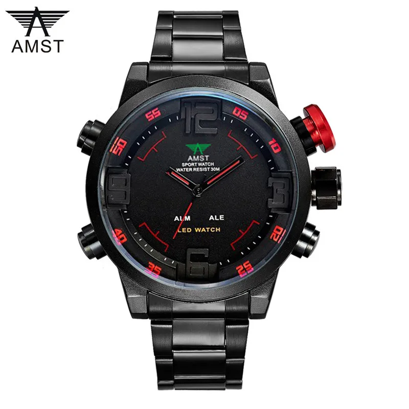 Мужские часы AMST часы мужские роскошные брендовые полностью Стальные кварцевые часы модные светодиодный часы армейские военные спортивные часы relogio masculino