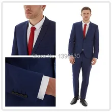 Горячие продажи шерсть изготовление под заказ Королевский синий цвет Нотч одна кнопка Костюм 2 вещей(куртка+ Штаны) Костюмы для молодых взрослых