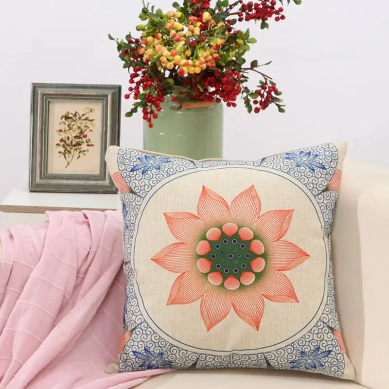Vintage Painting Flower Pillow Case Sofa Throw Cushion Cover Linen Home Decor 