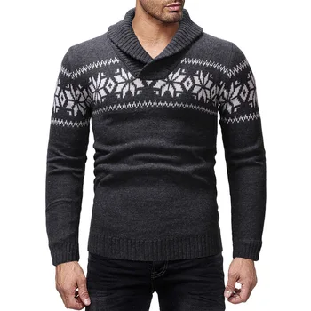 

2019 Brand Sweater Men Autumn Turn Down Long Sleeve Pullover Tops Homme Casual Christmas Print Patchwork Knitted Sweater Male