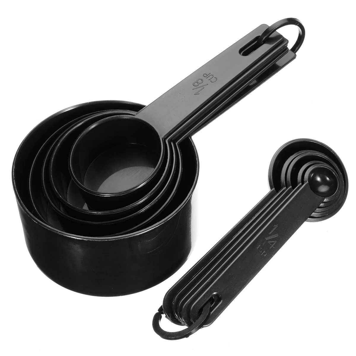10Pcs Black Plastic Kitchen Measuring Spoons Cups Multi Scales Kitchen Measuring Tool Set  Durable For Baking Coffee Tea