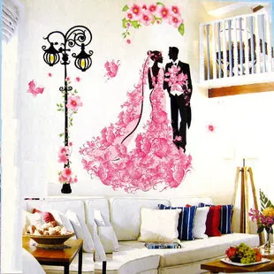 romantic pink bear bride and groom 3d wall stickers for bedroom stickers for walls decoration