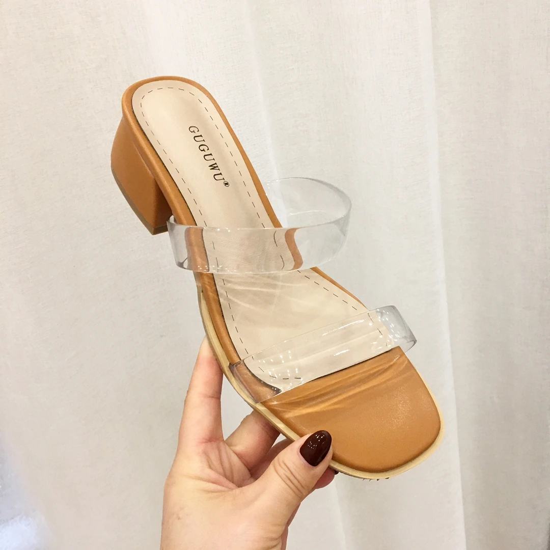

Summer new Transparent thick heel women sandals sexy wild peep toe women's shoes