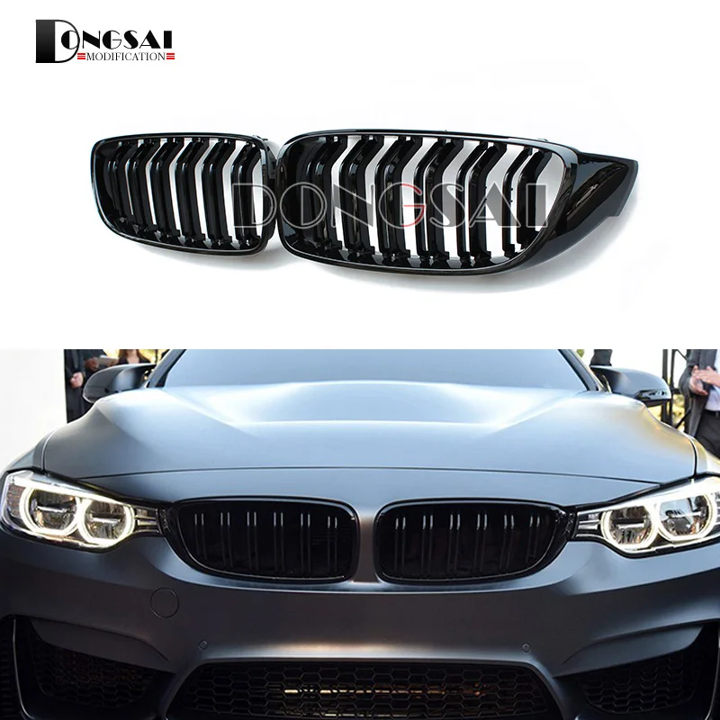 Решетка решетки для почек M4 M3 Для BMW 4 серии f32 f33 f36 M3 f80 M4 f82 Передняя гоночная решетка 2 планки ABS черный глянец 428i 435i 2013