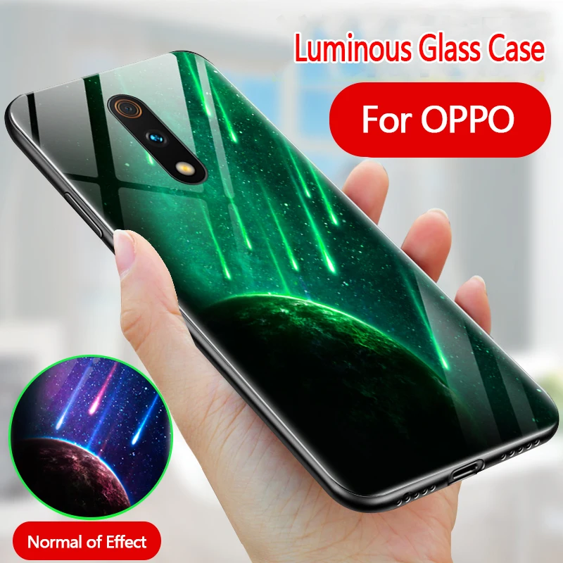 

Luminous Glass Phone Case For OPPO Reno 10x Zoom Reno Z Back Cover For Realme X Lite Realme 3pro Find X A7 A9 F11 R19 R17 F9 Pro