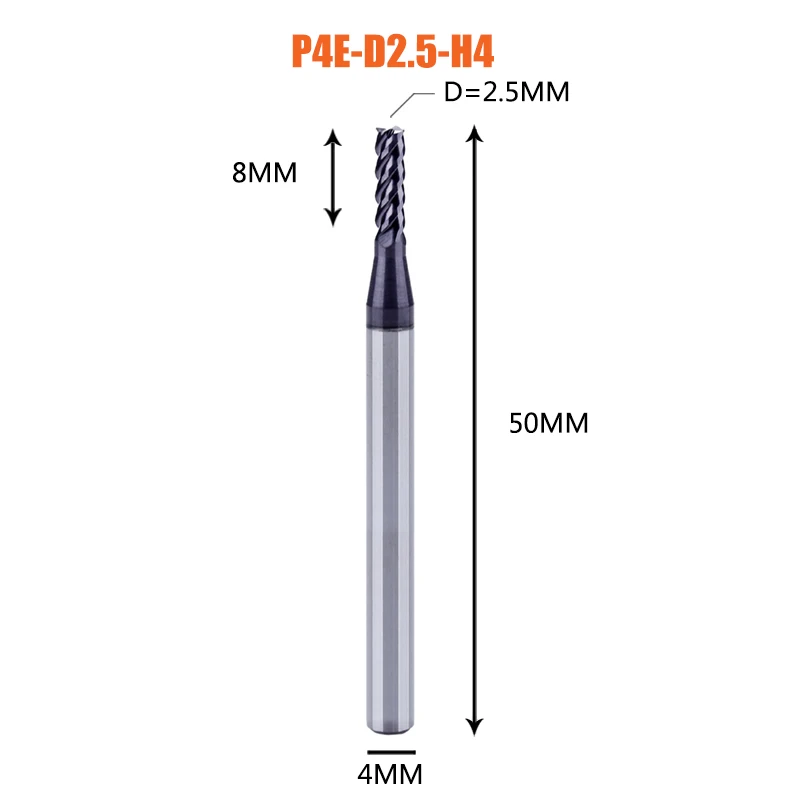 1 шт. Концевая фреза из карбида вольфрама 4 флейты d1-d12 Концевые Фрезы с ЧПУ Инструменты для обработки лица и паза hrc50 концевые фрезы с покрытием - Длина режущей кромки: 1PC-P4E-D2.5-H4