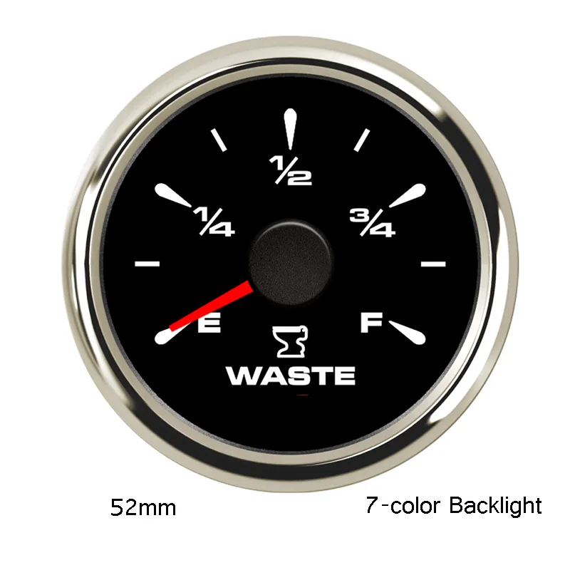 

52mm Sewage Level Gauge Meter Black Face Tank Level Gauge for Car Boat Vessel with 7 color Backlight 12V 24V