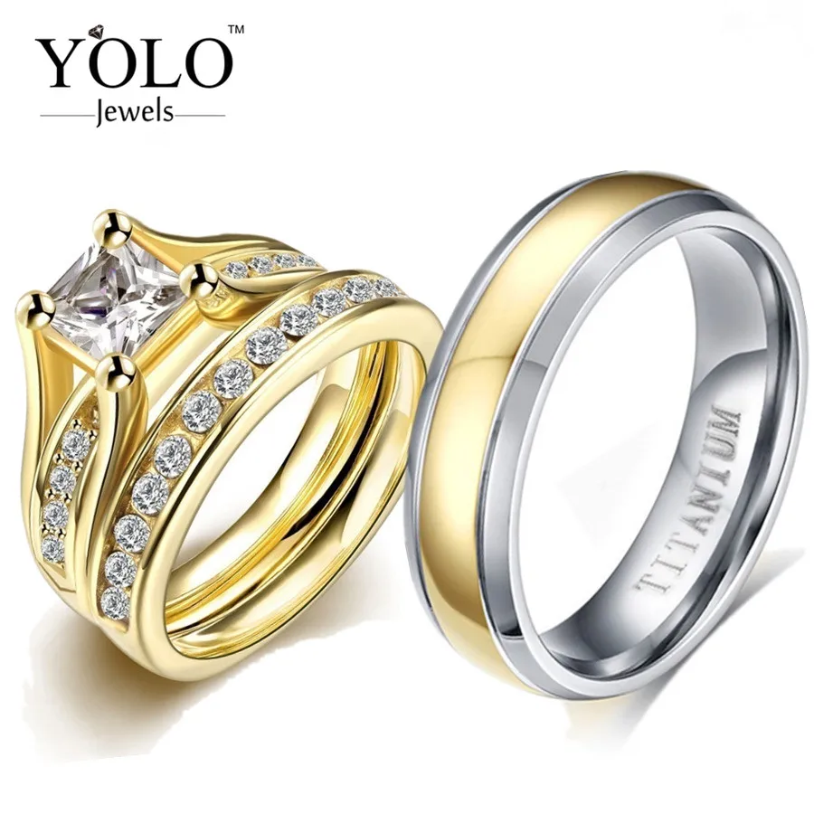 

Golden Luxury Couple Rings for Lovers Luxury Cubic Zirconia Ring Suitable for Wedding and Engagement Love Gift for Couple
