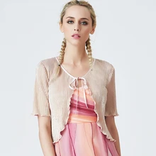 Для женщин; летнее Модное Элегантное плиссированное платье с О-образным вырезом, кардиганы, шаль женский короткий рукав тонкие короткие куртки и пальто W1004