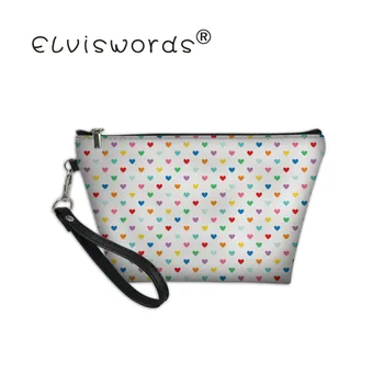 

ELVISWORDS Rainbow Pattern Women Makeup Bags Cosmetic Leather Case Hand Bags Organizer Toiletry Storage Travel Wash Pouch