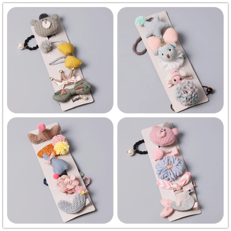 

5pcs Headwear Set Children Accessories Ribbon Bow Hair clip Hairpins Girls Princess Headdress Crown Cute Rabbit Hair Grip