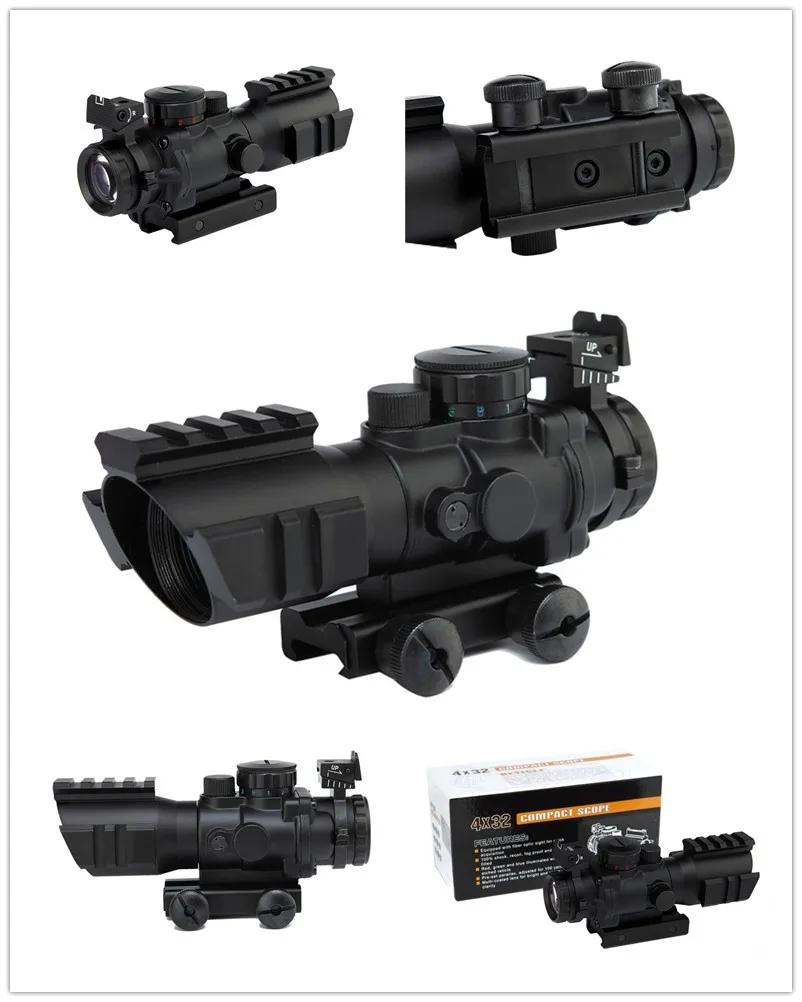 

2pcs /lot Weapon Gun 4X32 Tactical Hunting Rifle Scope W/ Tri-Illuminated Reticle Optic Sight Scope for Ak AR