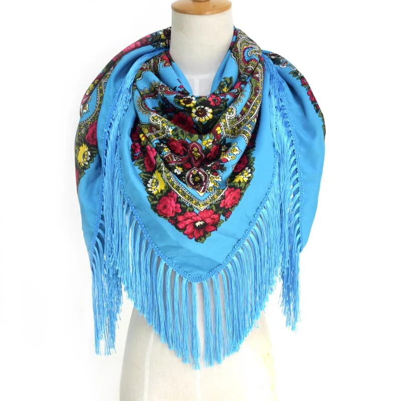  Luxury Brand Printing Oversize Square Blankets Russian Women Wedding Tassel Scarf Retro Style Cotto
